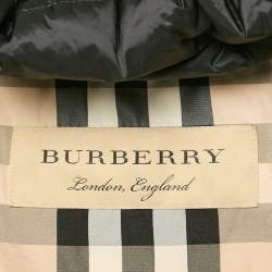 Burberry Black Nylon Real Fur Trim  Limefield Down Coat L