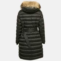 Burberry Black Nylon Real Fur Trim  Limefield Down Coat L