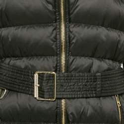 Burberry Black Nylon Real Fur Trim  Limefield Down Coat L