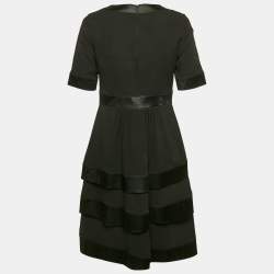 Pre Owned Burberry Black Satin Trim Silk Tiered Mini Dress S