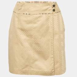 Burberry Beige Cotton Jacquard Mini Wrap Skirt L