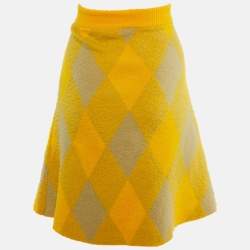 Burberry Yellow Wool Check Plaid Midi Skirt M
