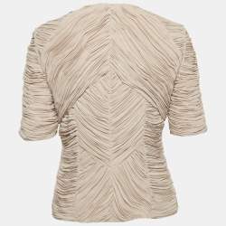 Burberry Beige Chiffon Plisse Short Sleeve Top M
