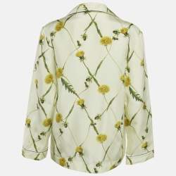 Pre Owned Burberry Yellow Dandelion-Print Silk Pyjama Shirt XS