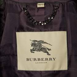 Burberry Purple Synthetic Quilted Zip Froont Belted Jacket S