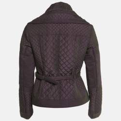 Burberry Purple Synthetic Quilted Zip Froont Belted Jacket S