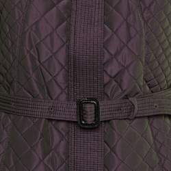 Burberry Purple Synthetic Quilted Zip Froont Belted Jacket S