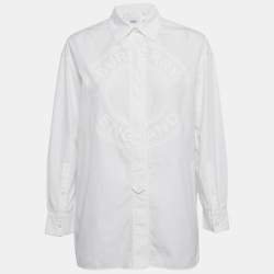 Burberry White Logo Print Cotton Oversized Shirt XS