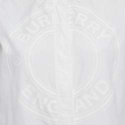 Burberry White Logo Print Cotton Oversized Shirt XS