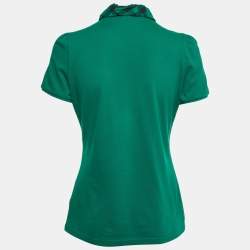 Pre Owned Burberry Green Checks Collar Cotton Pique T-Shirt M