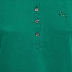 Pre Owned Burberry Green Checks Collar Cotton Pique T-Shirt M