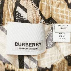 Burberry Beige Monogram Print Silk Trousers XS