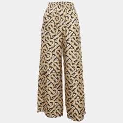 Burberry Beige Monogram Print Silk Trousers XS