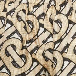 Burberry Beige Monogram Print Silk Trousers XS