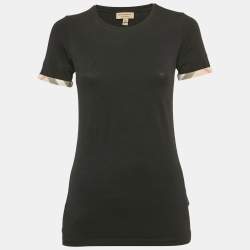 Burberry Black Stretch Cotton Cuffed Sleeve T-Shirt XS 
