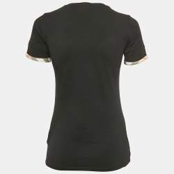 Burberry Black Stretch Cotton Cuffed Sleeve T-Shirt XS 