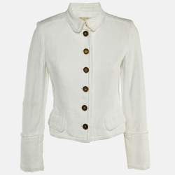 Burberry White Cotton Fringed Button Front Jacket S