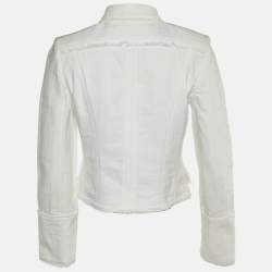 Burberry White Cotton Fringed Button Front Jacket S