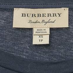 Pre Owned Burberry Blue/Red Cotton Crew Neck T-Shirt XS
