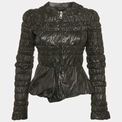 Burberry Black Leather Ruched Zip-Up Jacket S