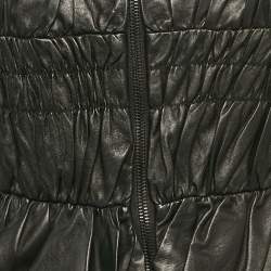 Burberry Black Leather Ruched Zip-Up Jacket S