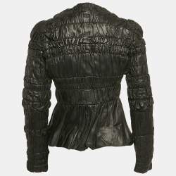 Burberry Black Leather Ruched Zip-Up Jacket S