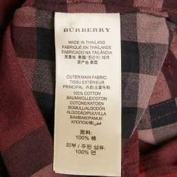 Pre Owned Burberry Burgundy Checks Cotton Half Placket Shirt S