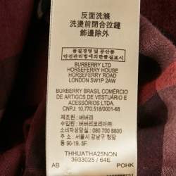 Pre Owned Burberry Burgundy Checks Cotton Half Placket Shirt S