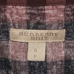 Pre Owned Burberry Burgundy Checks Cotton Half Placket Shirt S