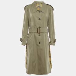 Burberry Green Gabardine Belted Long Coat L