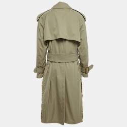 Pre Owned Burberry Green Gabardine Belted Long Coat L