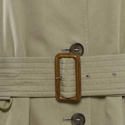 Pre Owned Burberry Green Gabardine Belted Long Coat L