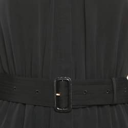 Pre Owned Burberry Black Chiffon Belted Midi Dress S