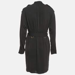 Pre Owned Burberry Black Chiffon Belted Midi Dress S