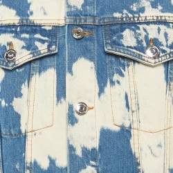 مملوكة مسبقًا Burberry Blue Bleached Denim Leather Trim Jacket L