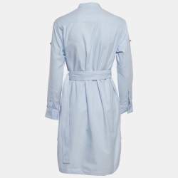 مملوكة مسبقًا Burberry Blue Cotton Belted Short Shirt Dress S