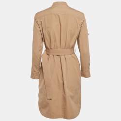 Pre Owned Burberry Brown Cotton Label Detail Button Front Belted Short Dress XS