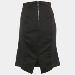Pre Owned Burberry Black Mesh Trim Jersey Pencil Skirt M