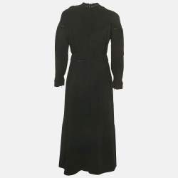 Pre Owned Burberry Black Crepe Lace Inserts Midi Dress S