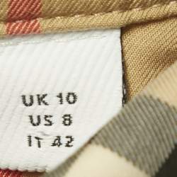 Pre Owned Burberry Beige Tartan Check Cotton Button Front Belted Short Dress M