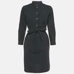 Burberry Black Gabardine Double Breasted Midi Dress S