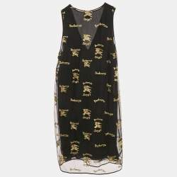 Pre Owned Burberry Black Logo Lurex Embroidery Sleeveless Short Dress S