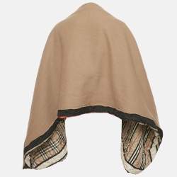 Pre Owned Burberry Beige Wool & Printed Quilted Silk Poncho ONE SIZE