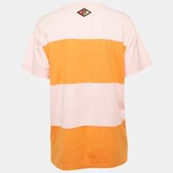 Pre Owned Burberry Pink/Orange Logo Applique Cotton Crew Neck T- Shirt S