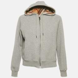 Pre Owned Burberry Grey Cotton Check Hooded Zip-Up Jacket S