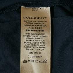 Pre Owned Burberry Navy Blue/Red Logo Flocked Jersey T-Shirt XL