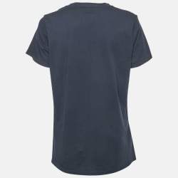 Pre Owned Burberry Navy Blue/Red Logo Flocked Jersey T-Shirt XL