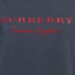 Pre Owned Burberry Navy Blue/Red Logo Flocked Jersey T-Shirt XL