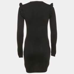 Pre Owned Burberry Black Rib Knit Wool Ruffled Sweater Dress XS