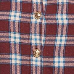 Pre Owned Burberry Burgundy Checks Cotton Long Sleeve Shirt XS